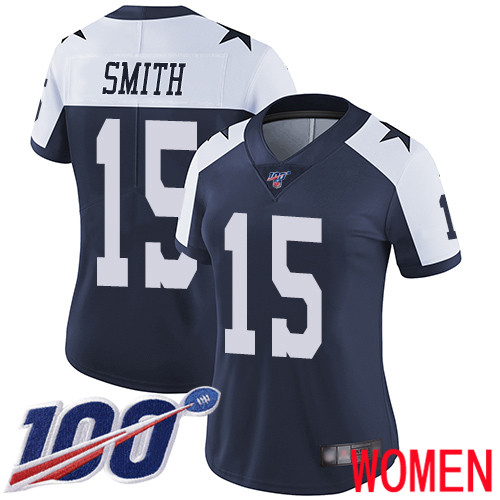 Women Dallas Cowboys Limited Navy Blue Devin Smith Alternate #15 100th Season Vapor Untouchable Throwback NFL Jersey->women nfl jersey->Women Jersey